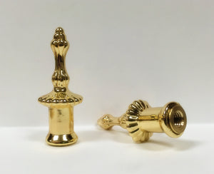 PILLAR Cast Metal Lamp Finials, (1-Pair) Polished Brass Finish w/Dual Threads