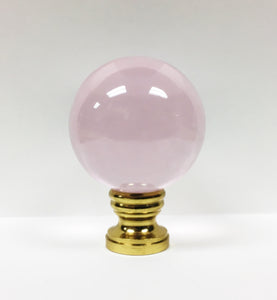 LARGE GLASS ORB-Lamp Finial-PINK, Solid Brass Base, 3-Finishes