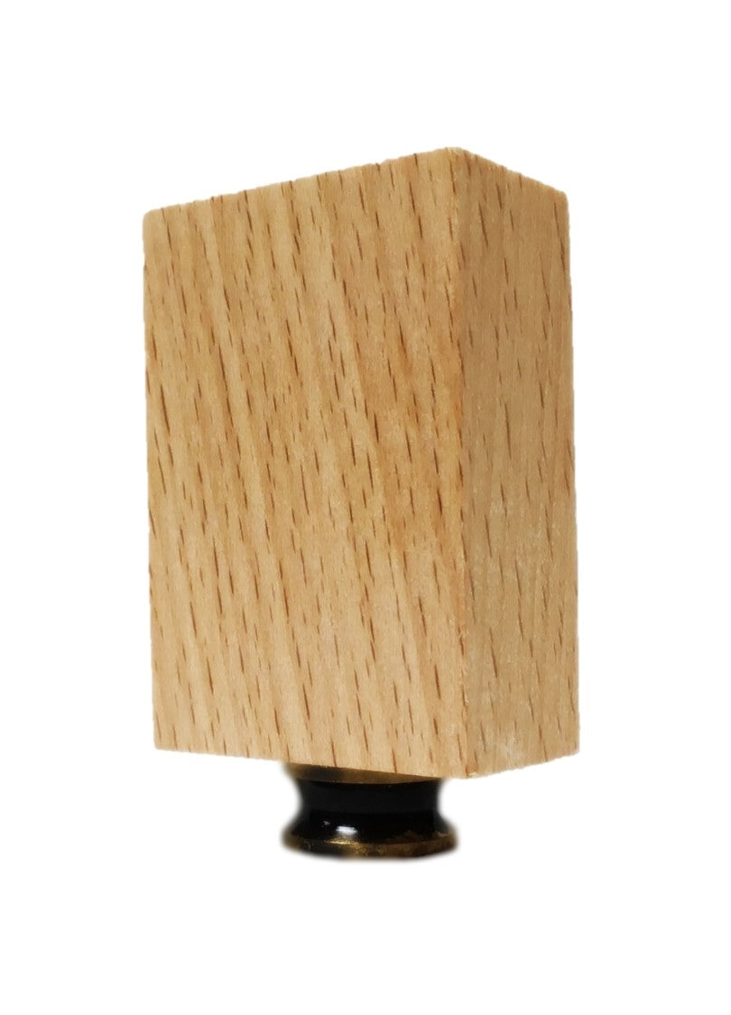 WOOD RECTANGLE BLOCK Solid Beech Lamp Finial W/Dual Thread Base in 4 Plated Finishes