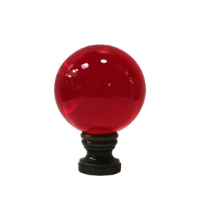 LARGE GLASS ORB-Lamp Finial-RED, Solid Brass Base, 3-Finishes