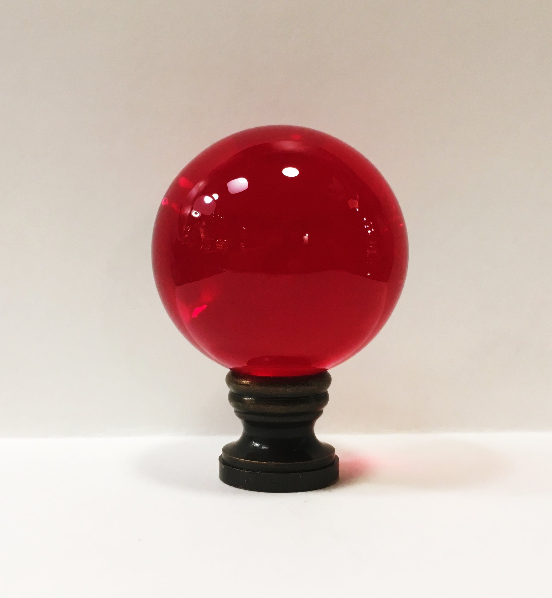 thumbnail interactive-video image 1 of Lite Accents Transitional Red Glass Orb Lamp Finial – Solid Brass Base (GLASS ORB-RED-PB) 1 of 2