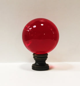 LARGE GLASS ORB-Lamp Finial-RED, Solid Brass Base, 3-Finishes