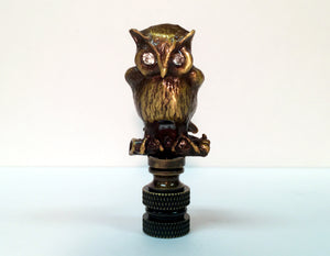 RHINESTONE OWL Lamp Finial, Aged Brass Finish, Highly detailed metal casting