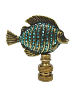 TROPICAL FISH W/Aqua rhinestones Lamp Finial-Aged Brass Finish, Highly detailed metal casting