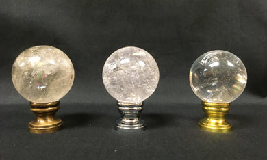 ROCK QUARTZ-Crystal Lamp Finial on Pedestal Base in 3 Finishes: AB, PB and CH (1 Pc.)