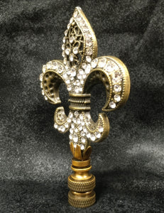 RHINESTONE FLEUR DE LIS Lamp Finial-Antique Brass Finish