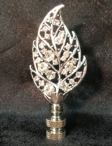 RHINESTONE LEAF Lamp Finial-Antique Silver Finish