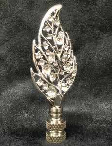 RHINESTONE LEAF Lamp Finial-Antique Silver Finish