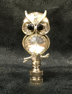OWL ON BRANCH-Rhinestone Lamp Finial-Antique Silver Finish