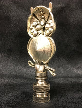 Load image into Gallery viewer, OWL ON BRANCH-Rhinestone Lamp Finial-Antique Silver Finish
