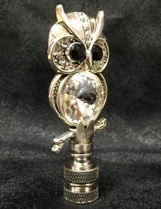 OWL ON BRANCH-Rhinestone Lamp Finial-Antique Silver Finish