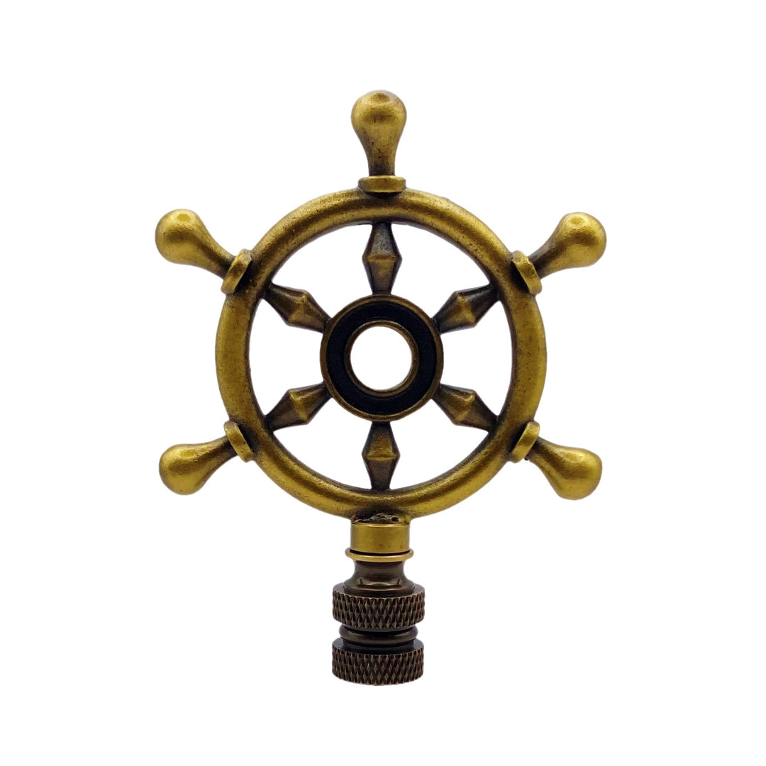 SHIPS WHEEL Lamp Finial, Aged Brass Finish, Highly detailed metal cast