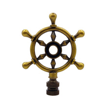 Load image into Gallery viewer, SHIPS WHEEL Lamp Finial, Aged Brass Finish, Highly detailed metal casting