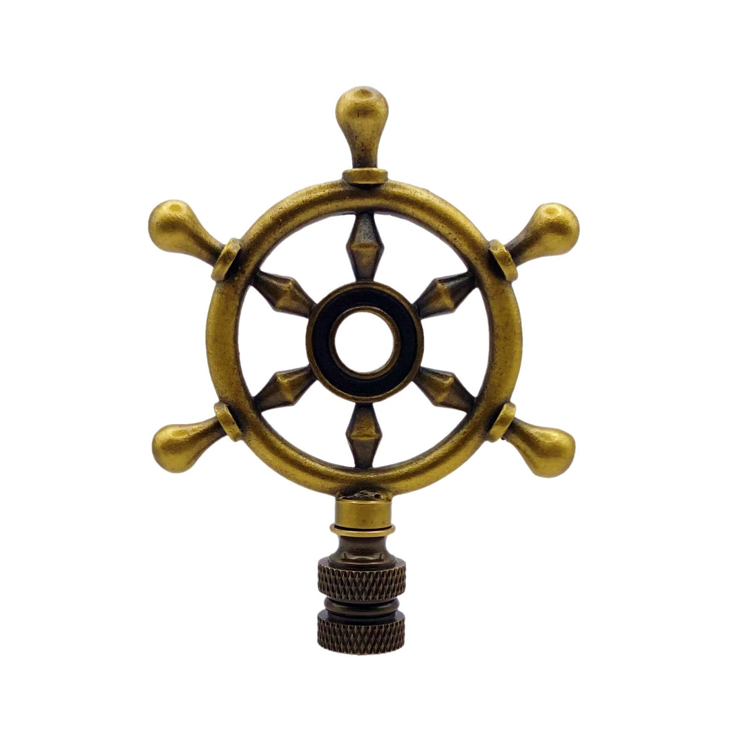 SHIPS WHEEL Lamp Finial, Aged Brass Finish, Highly detailed metal casting
