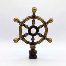 Load image into Gallery viewer, SHIPS WHEEL Lamp Finial, Aged Brass Finish, Highly detailed metal casting