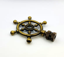 Load image into Gallery viewer, SHIPS WHEEL Lamp Finial, Aged Brass Finish, Highly detailed metal casting