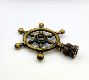 SHIPS WHEEL Lamp Finial, Aged Brass Finish, Highly detailed metal casting