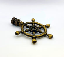 Load image into Gallery viewer, SHIPS WHEEL Lamp Finial, Aged Brass Finish, Highly detailed metal casting