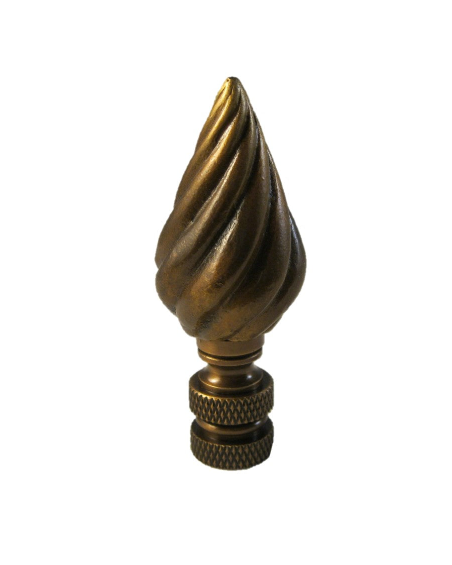 SPIRAL CONE Lamp Finial, Aged Brass Finish, Highly detailed metal
