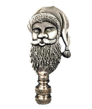 Load image into Gallery viewer, Holiday-Christmas Lamp Finial, SANTA HEAD-Pewter Finish, Detailed metal casting