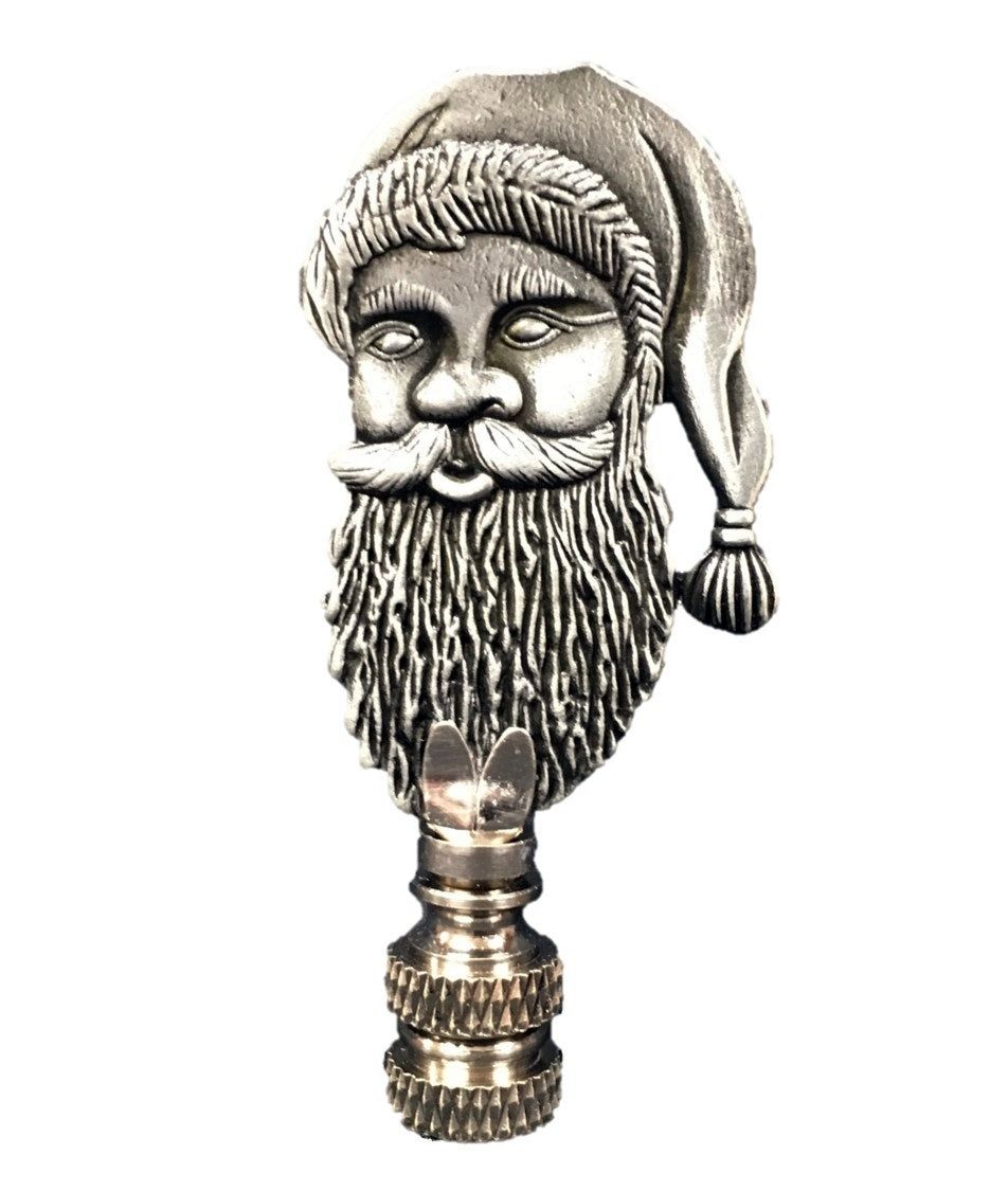 Holiday-Christmas Lamp Finial, SANTA HEAD-Pewter Finish, Detailed metal casting