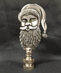 Holiday-Christmas Lamp Finial, SANTA HEAD-Pewter Finish, Detailed metal casting