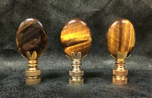 TIGER EYE QUARTZ Oval Stone Lamp Finial with AB,PB or SN Base (1-PC.)