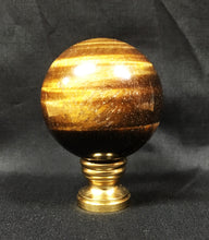 Load image into Gallery viewer, Large TIGER EYE QUARTZ Stone Lamp Finial-on Pedestal Base, AB, PB or CH Finish (1 Pc.)