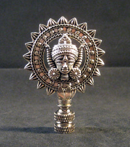 TIBETAN SUN GOD Lamp Finial-Antique Silver Finish-Satin Nickel Base-Detailed Casting