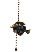 Load image into Gallery viewer, TROPICAL FISH Fan/Socket Pull Chain, Antique Brass Finish-13&quot; Beaded Chain-Aqua Rhinestones