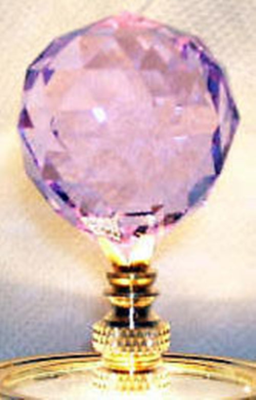 CRYSTAL FACETED BALL-Lamp Finial-Purple, Polished Brass Finish